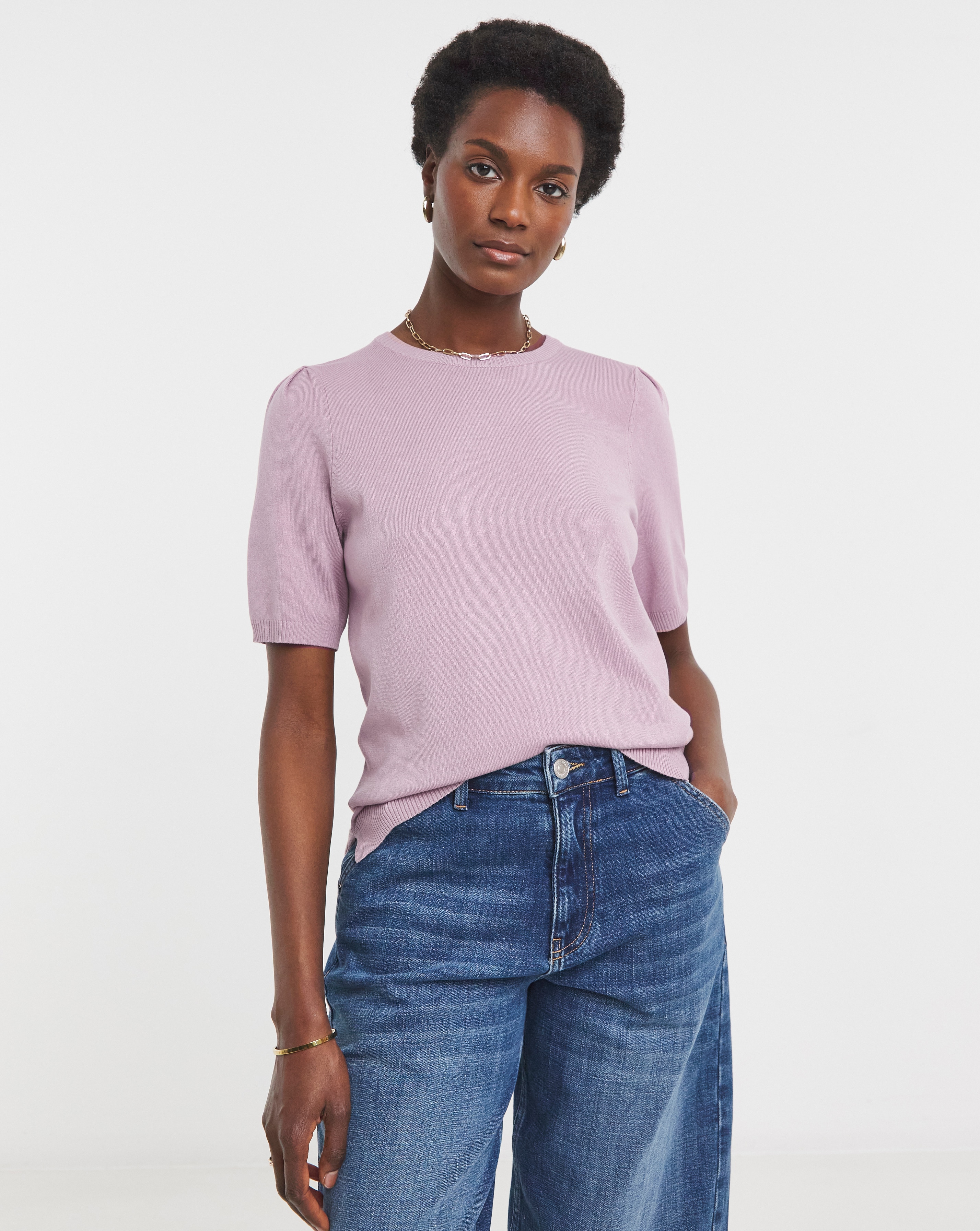 CREW NECK SHORT PUFF SLEEVE JUMPER