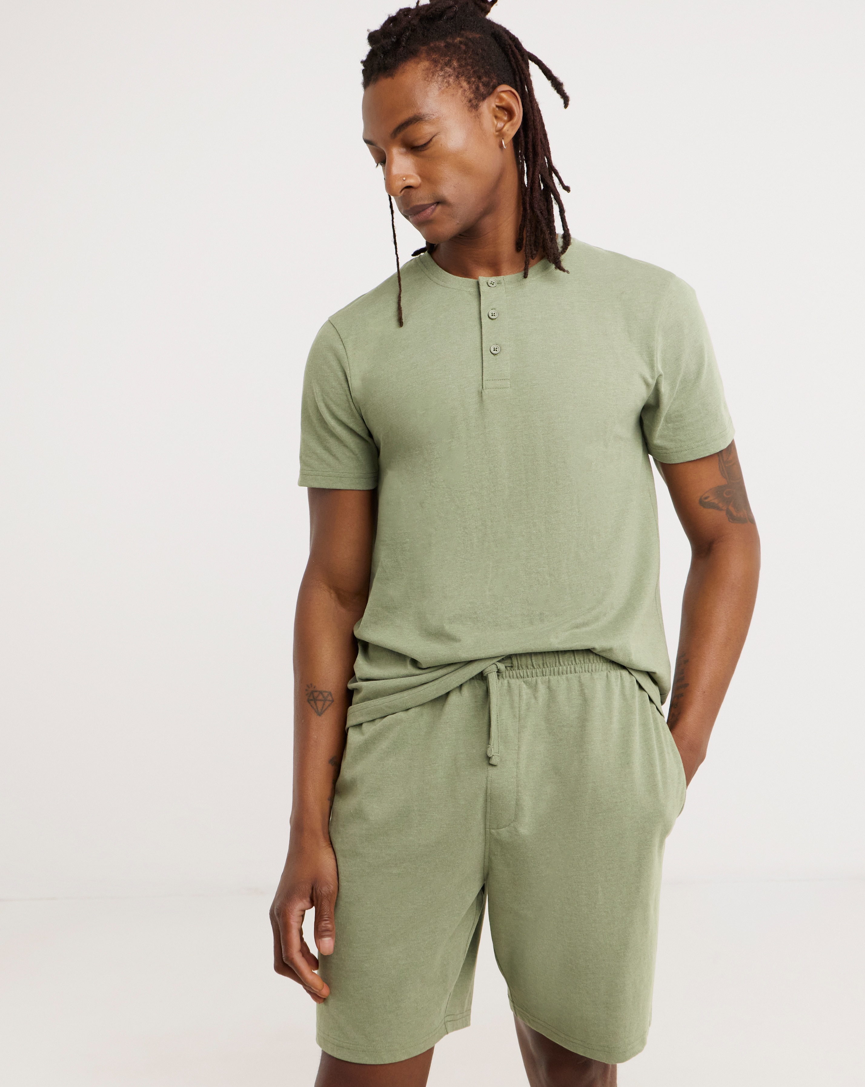 New In - Marl Grandad T-Shirt And Short PJ Set