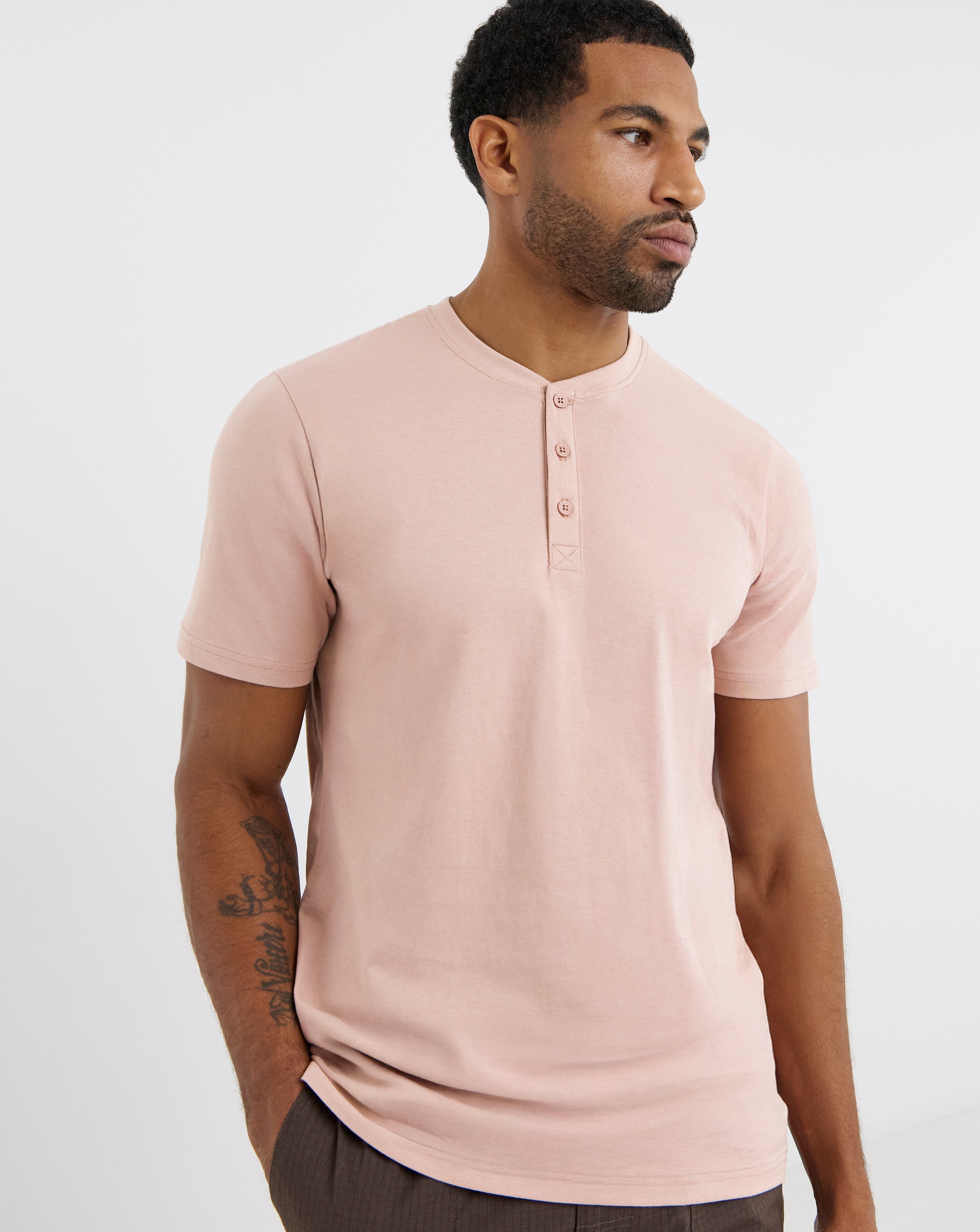 New In - Pure Cotton Grandad T-Shirt Long- Pink