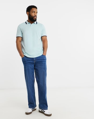 Tipped Pique Polo Shirt Long- Blue