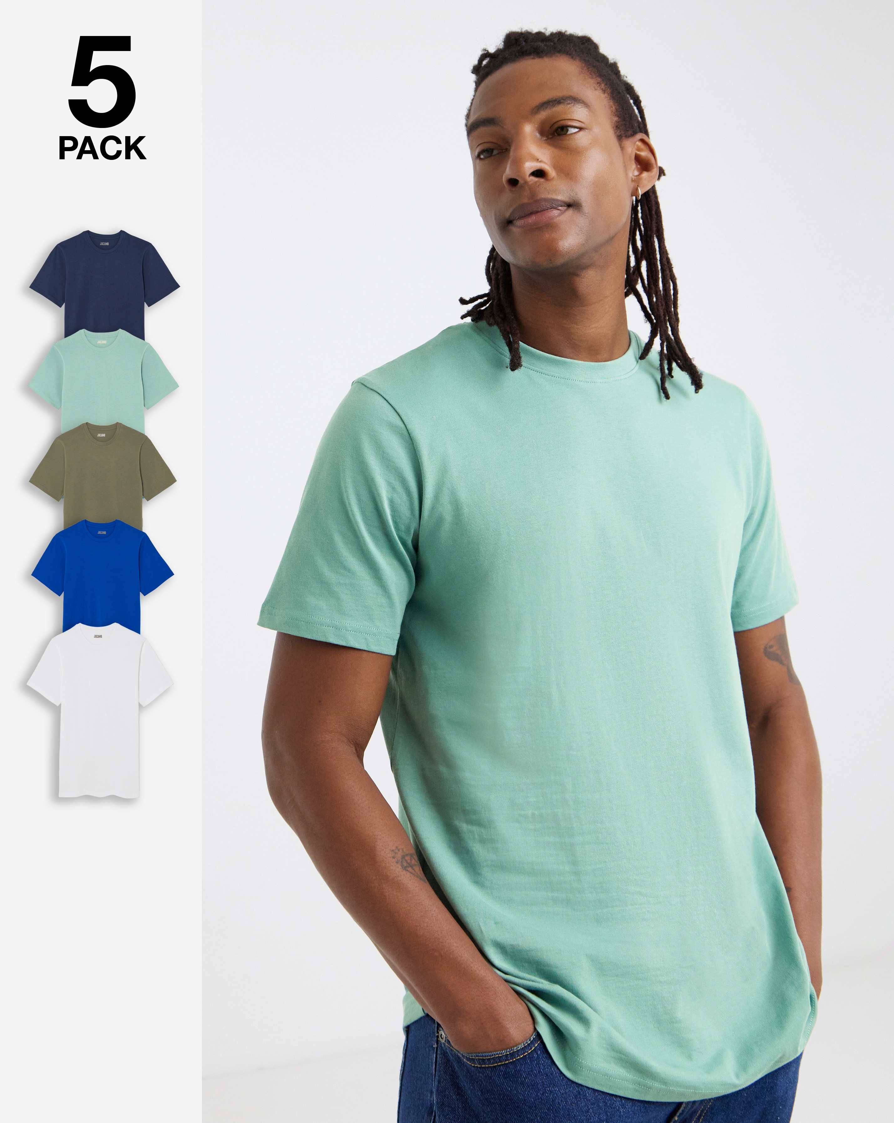 5 Pack Crew Neck T-Shirts Long - Multi