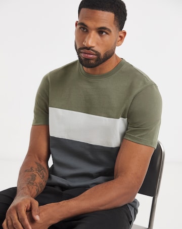 Colour Block Crew Neck T-Shirt Long - Khaki