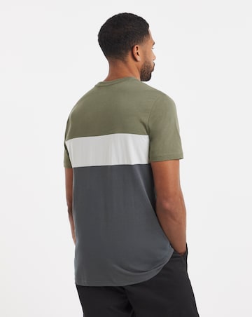 Colour Block Crew Neck T-Shirt Long - Khaki