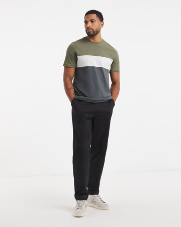 Colour Block Crew Neck T-Shirt Long - Khaki