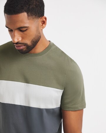 Colour Block Crew Neck T-Shirt Long - Khaki