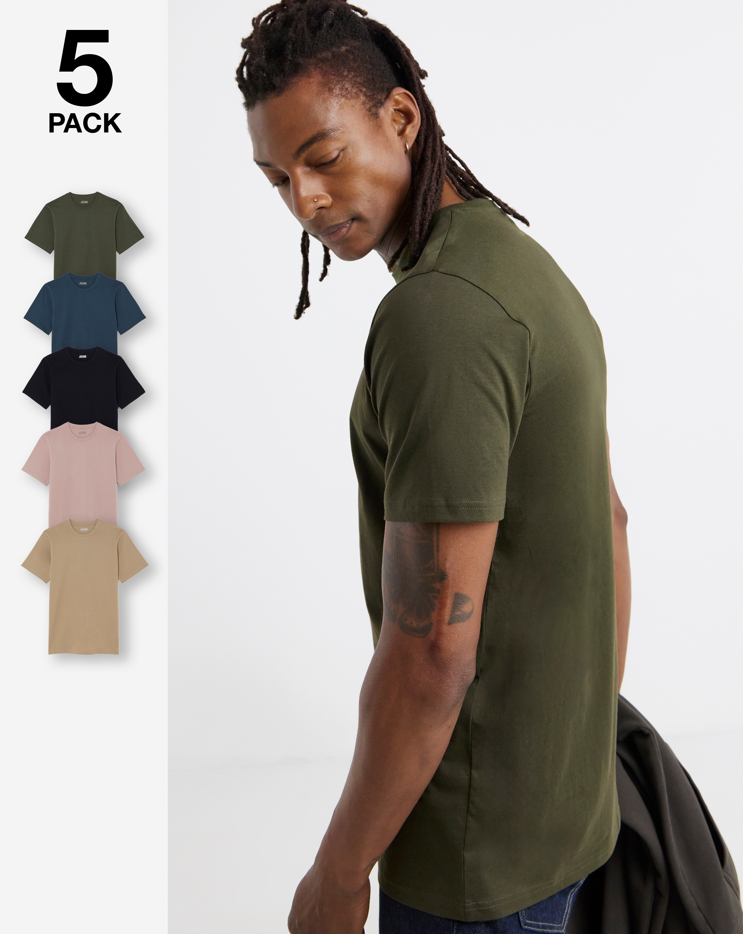 5 Pack Crew Neck T-Shirts Long - Multi