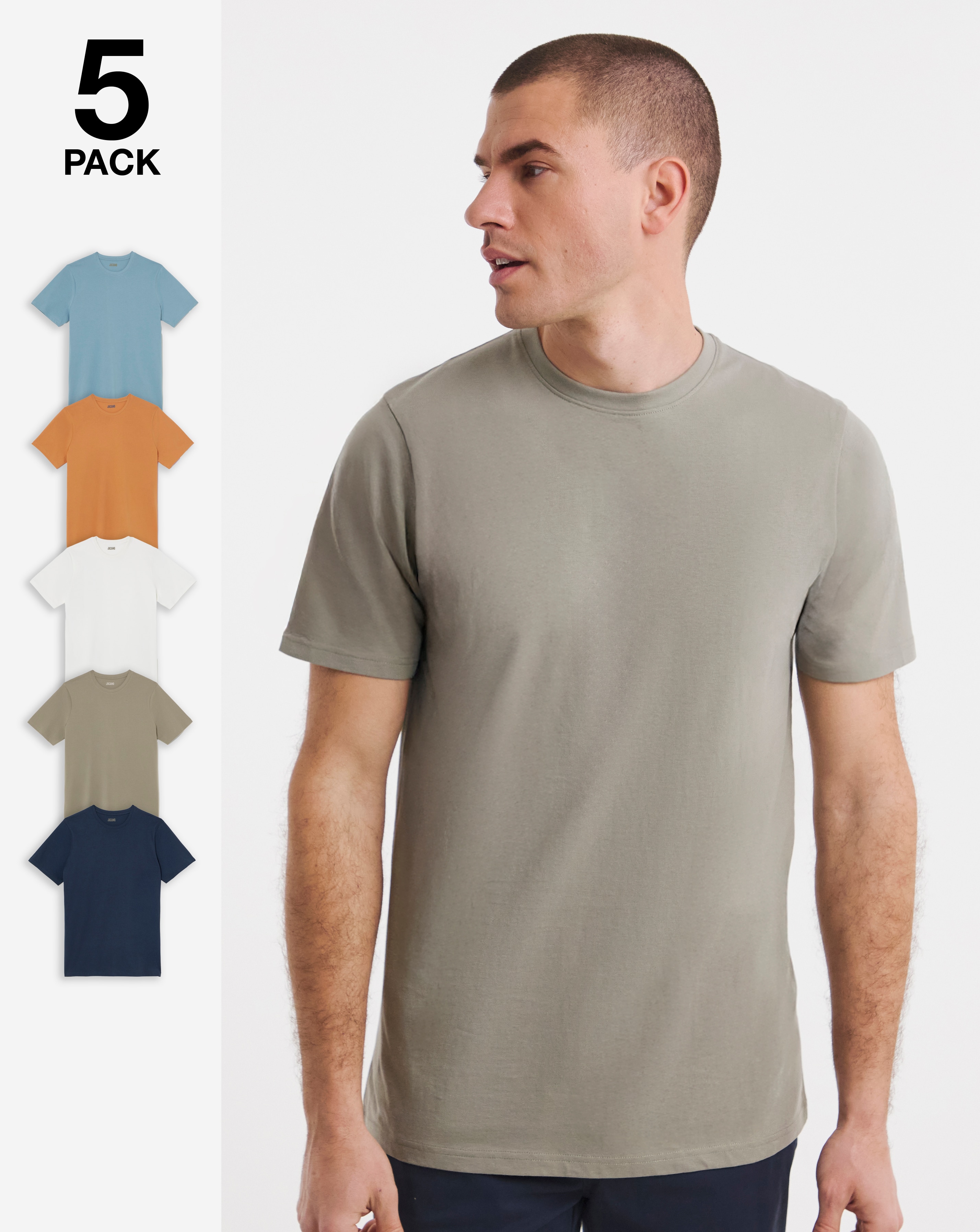 New In - 5 Pack Multi Crew Neck T-Shirts Long