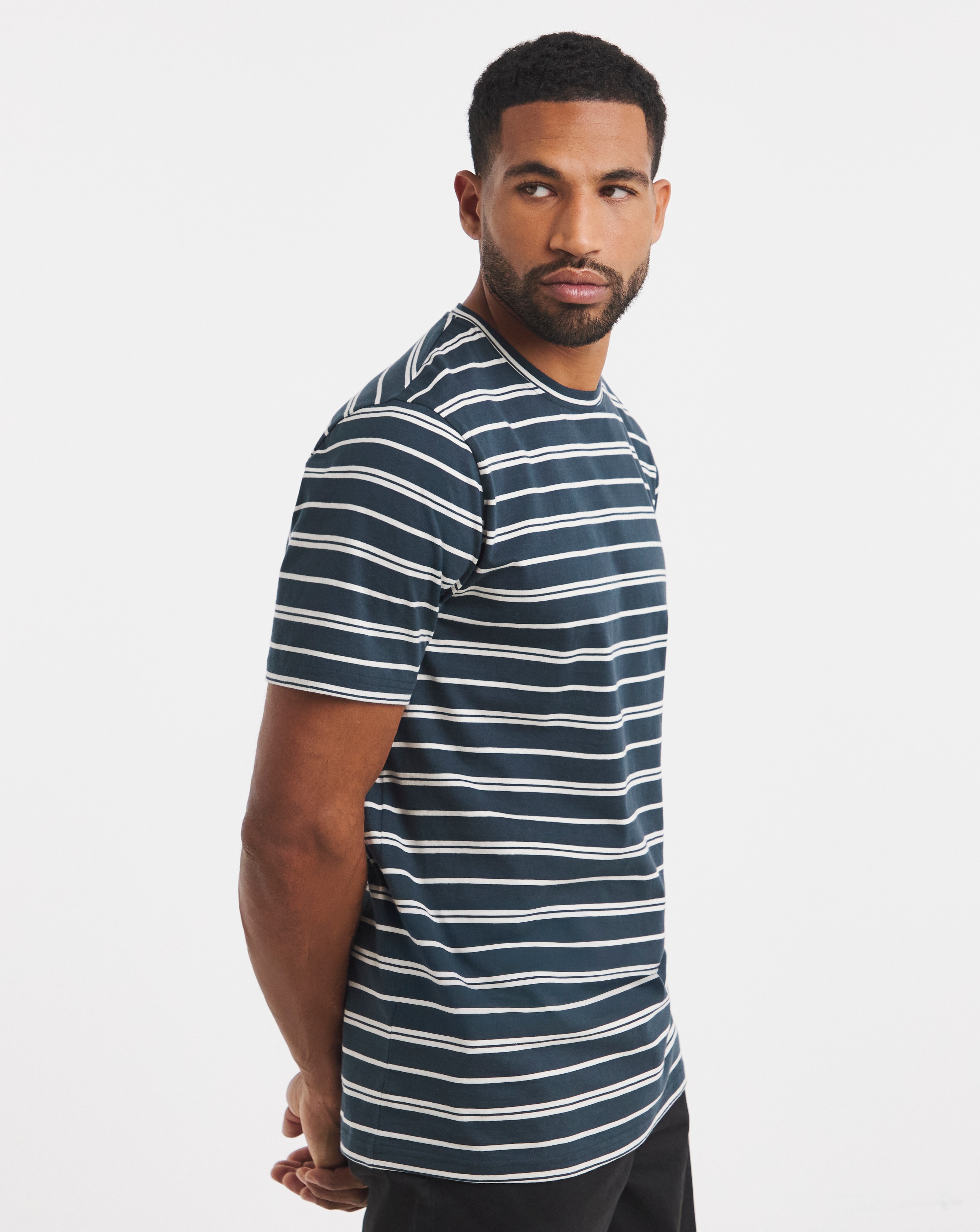 New In - Cotton Stripe Crew Neck T-Shirt Long
