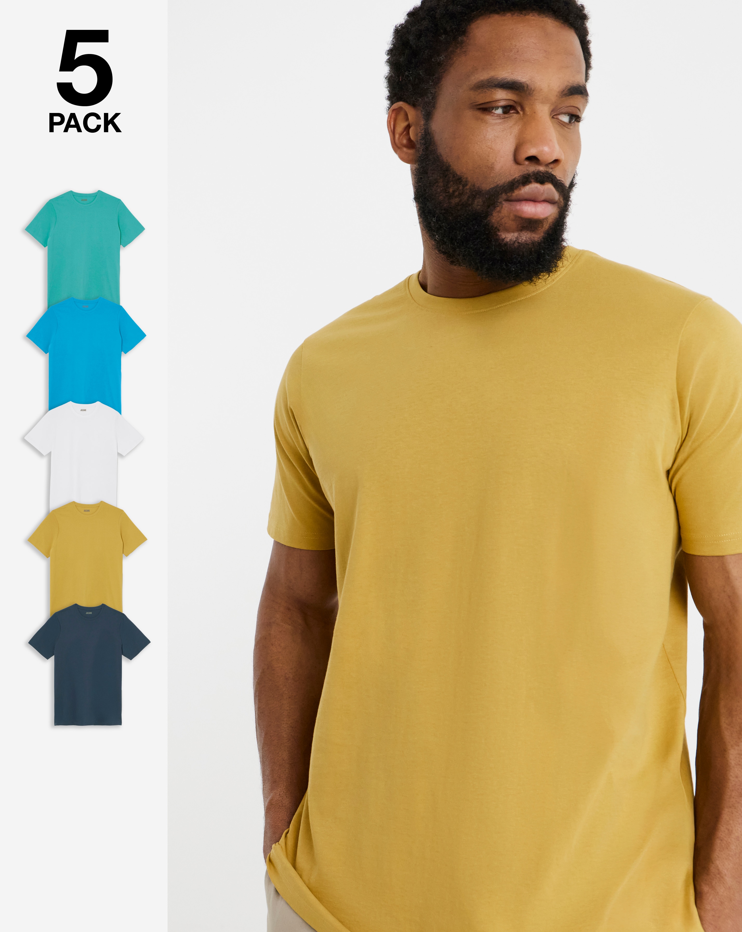 New In - 5 Pack Multi Crew Neck T-Shirts Long