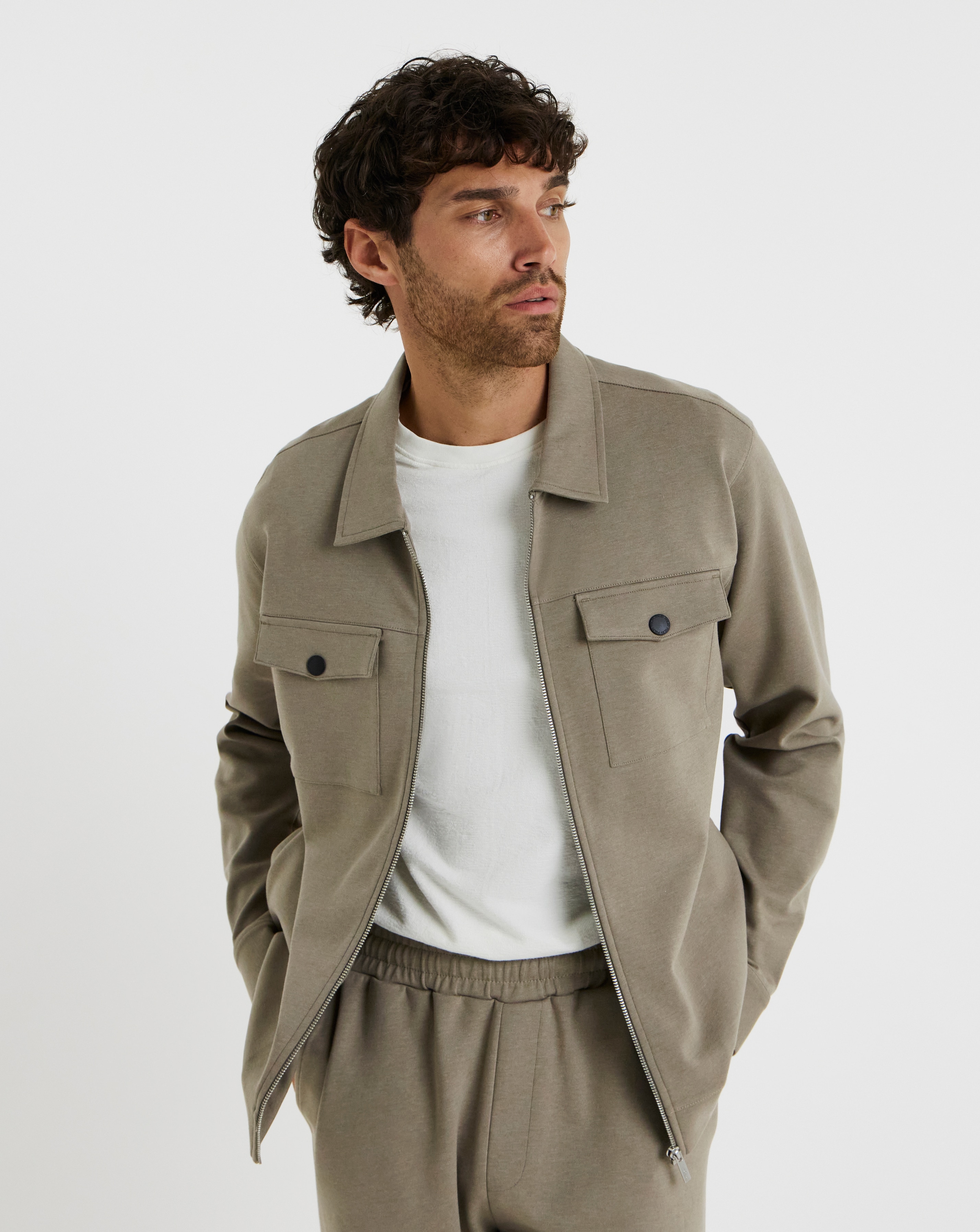 Folio Interlock Zip Shacket - Stone