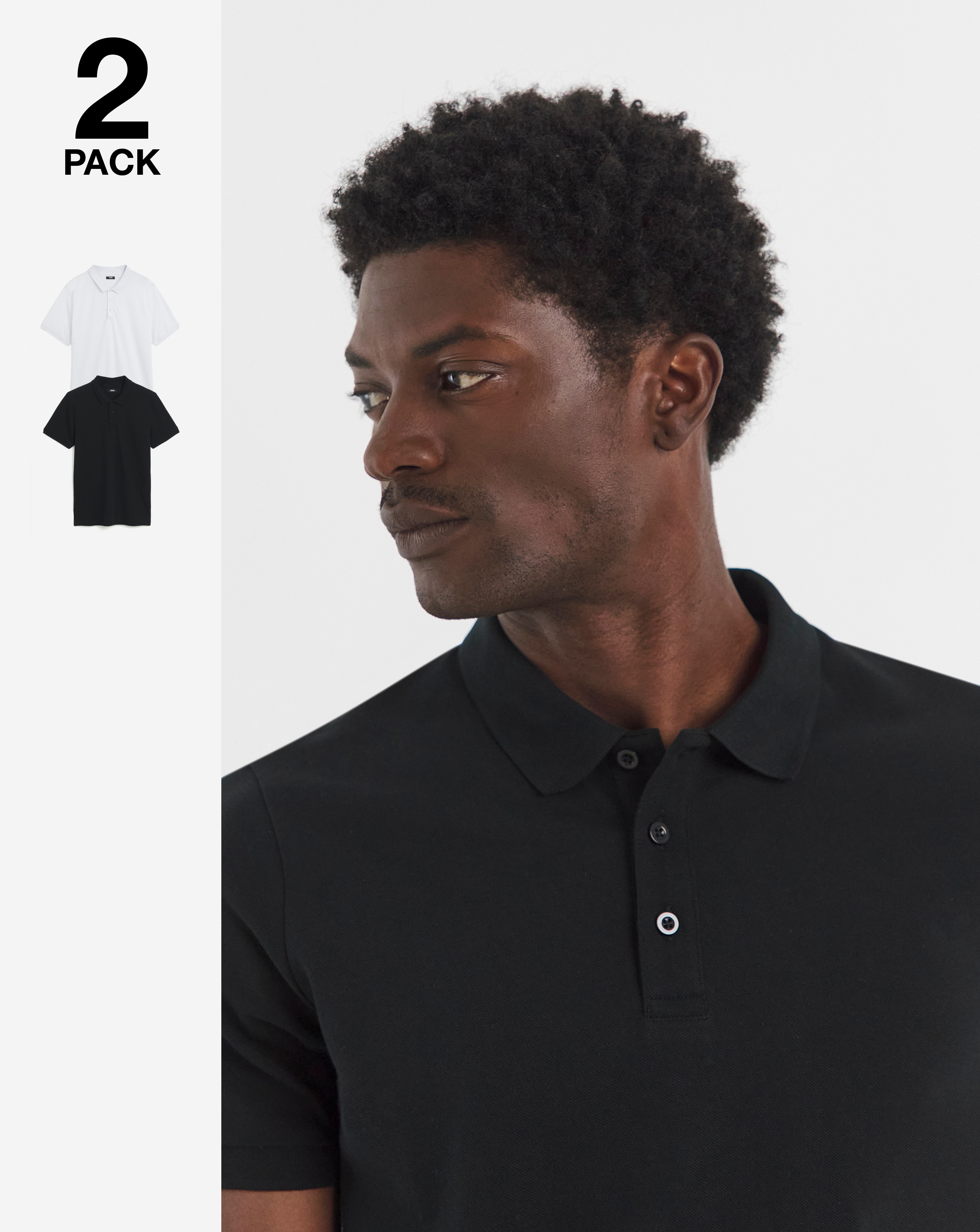 2 Pack Polo Shirts- Black/White Long