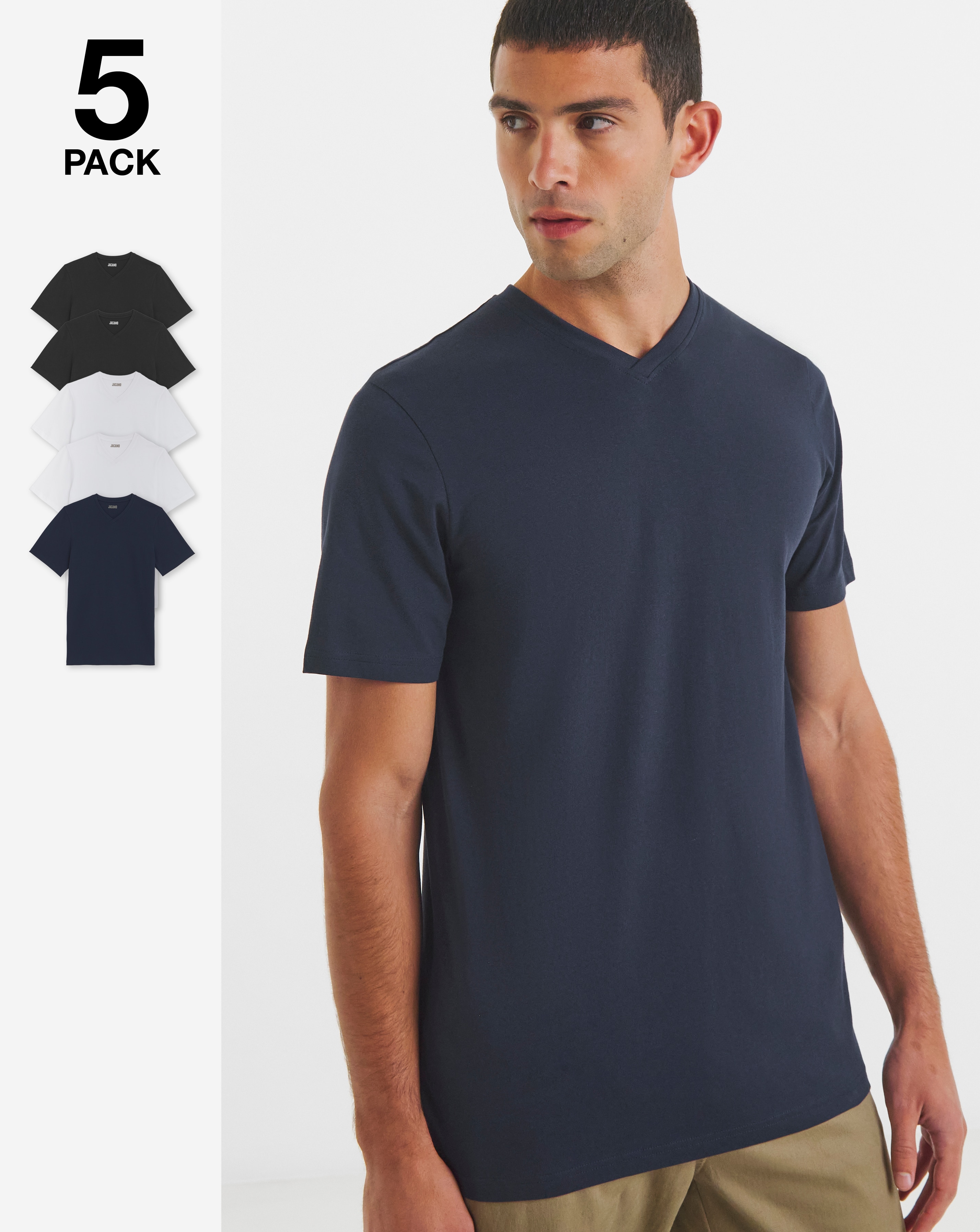 5 Pack Multi V Neck T-Shirts Long