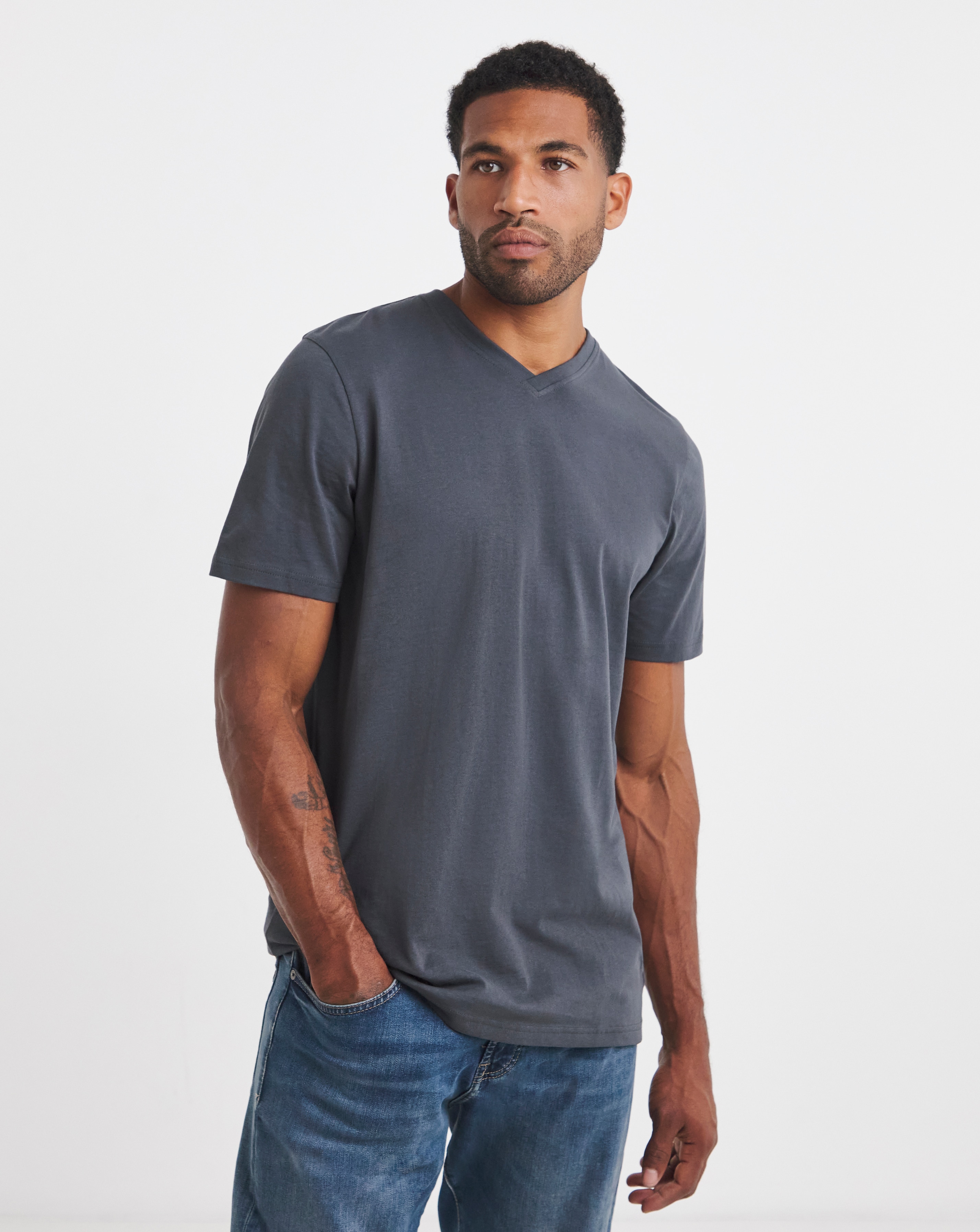 Pure Cotton V Neck T-Shirt Long