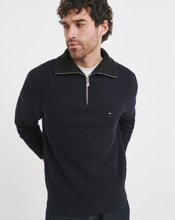 Tommy Hilfiger Chunky Cotton Rib Zip Knit - Navy