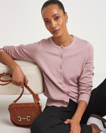 Pink Crew Neck Cardigan