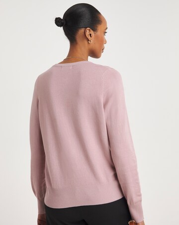 Pink Crew Neck Cardigan