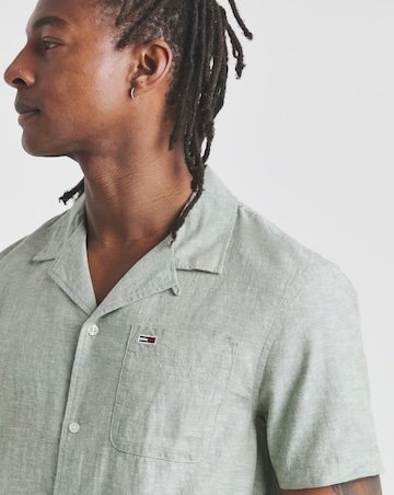 Tommy Jeans Short Sleeve Linen Blend Shirt - Green