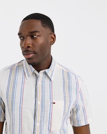 Tommy Jeans Short Sleeve Slub Shirt - White Stripe