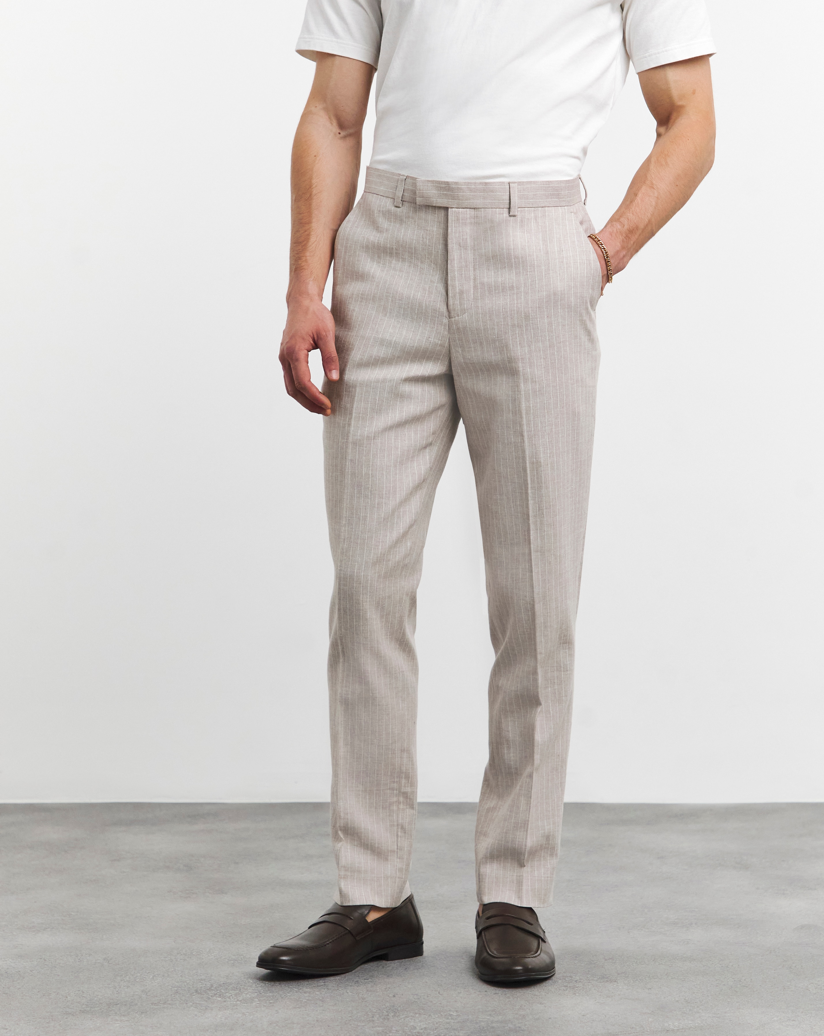 Linen Blend Pinstripe Suit Trouser