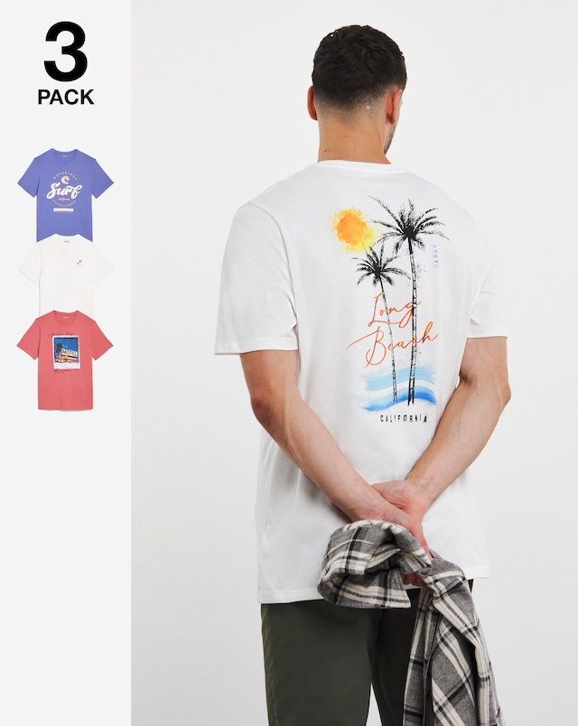 3 Pack Cali Print Graphic T-shirts - Multi