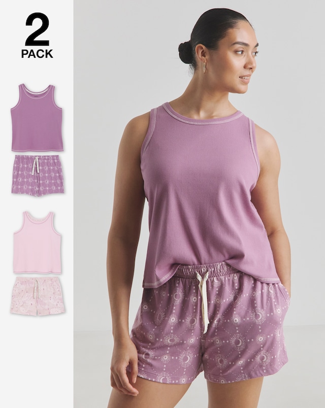 2 Pack Celestial Racer Vest Pyjama Shortie Sets
