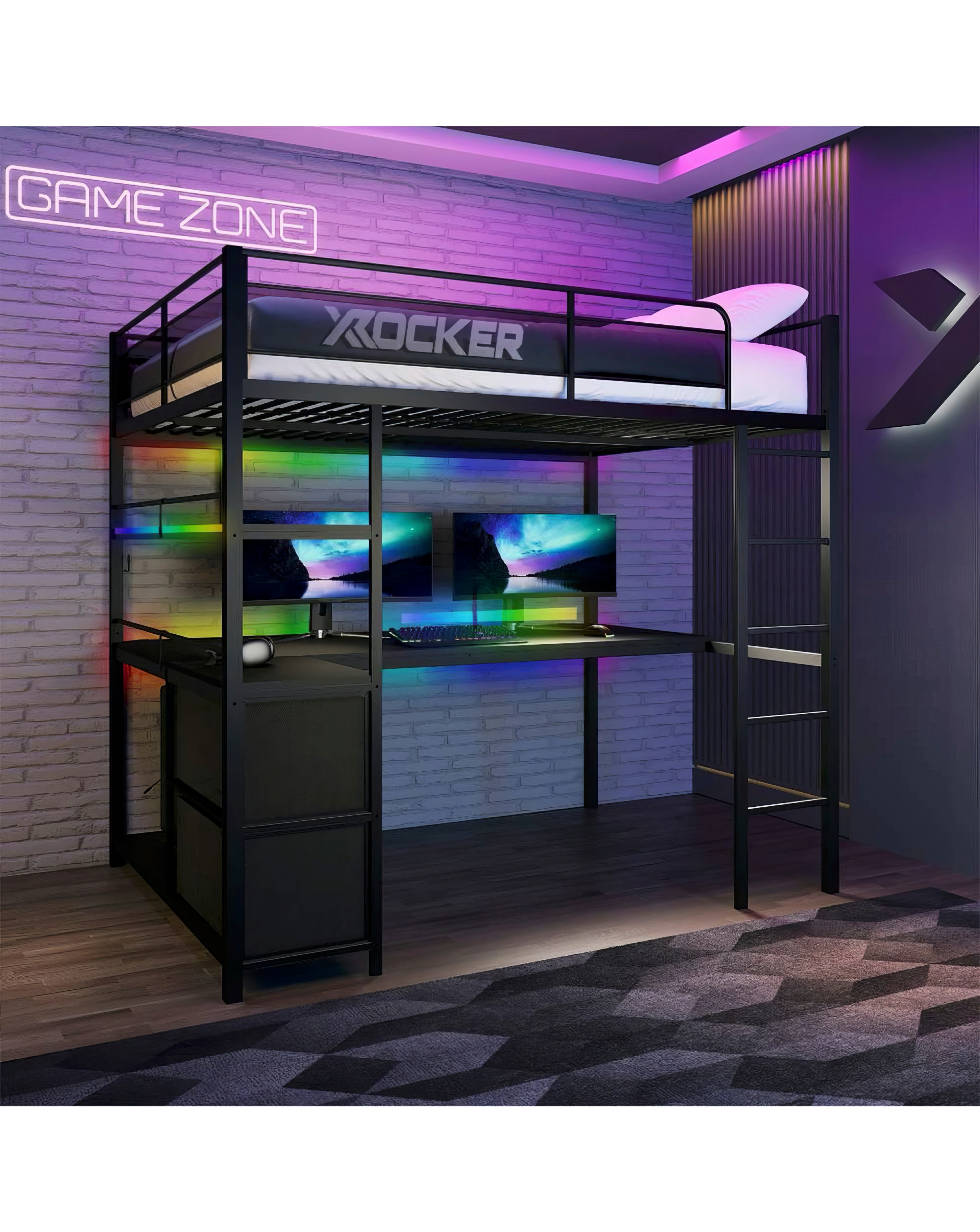 New In - X Rocker Double High Sleeper Bed