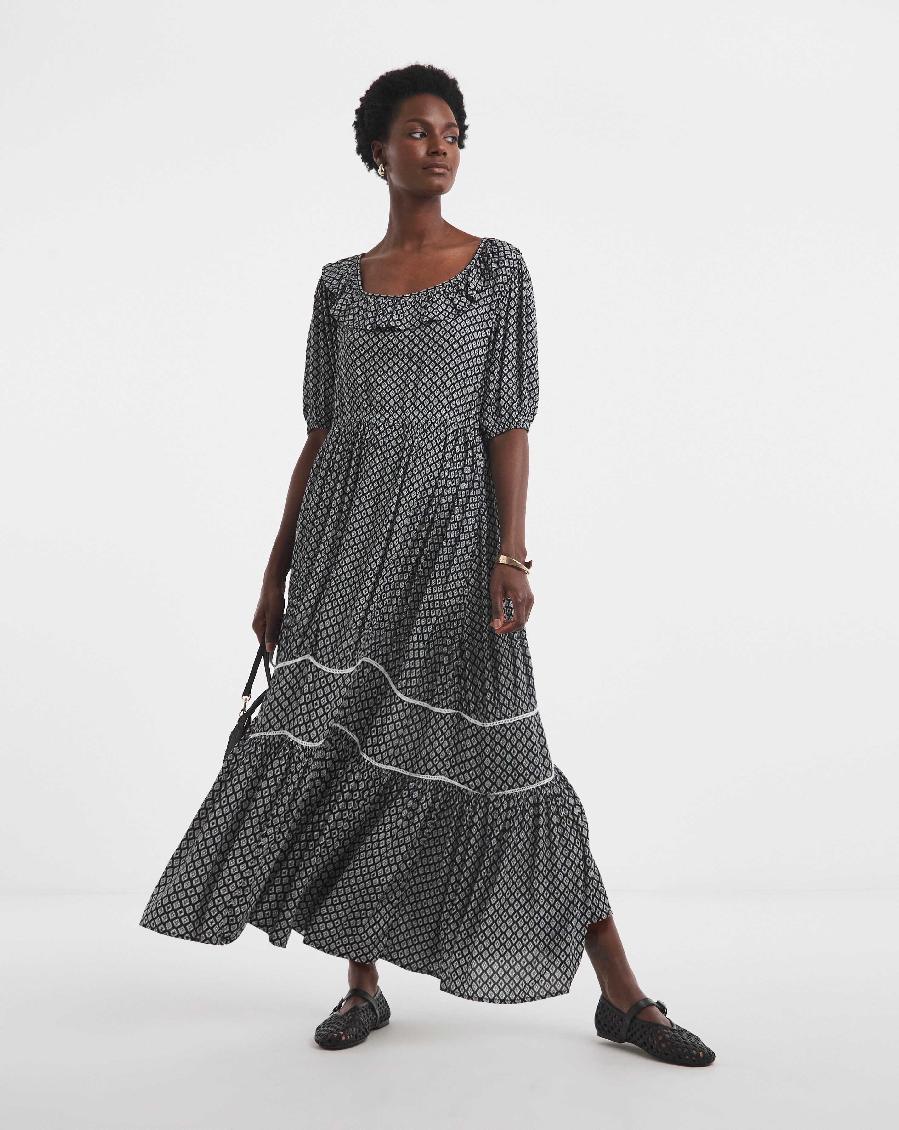 Frill Detail Smock Maxi Dress