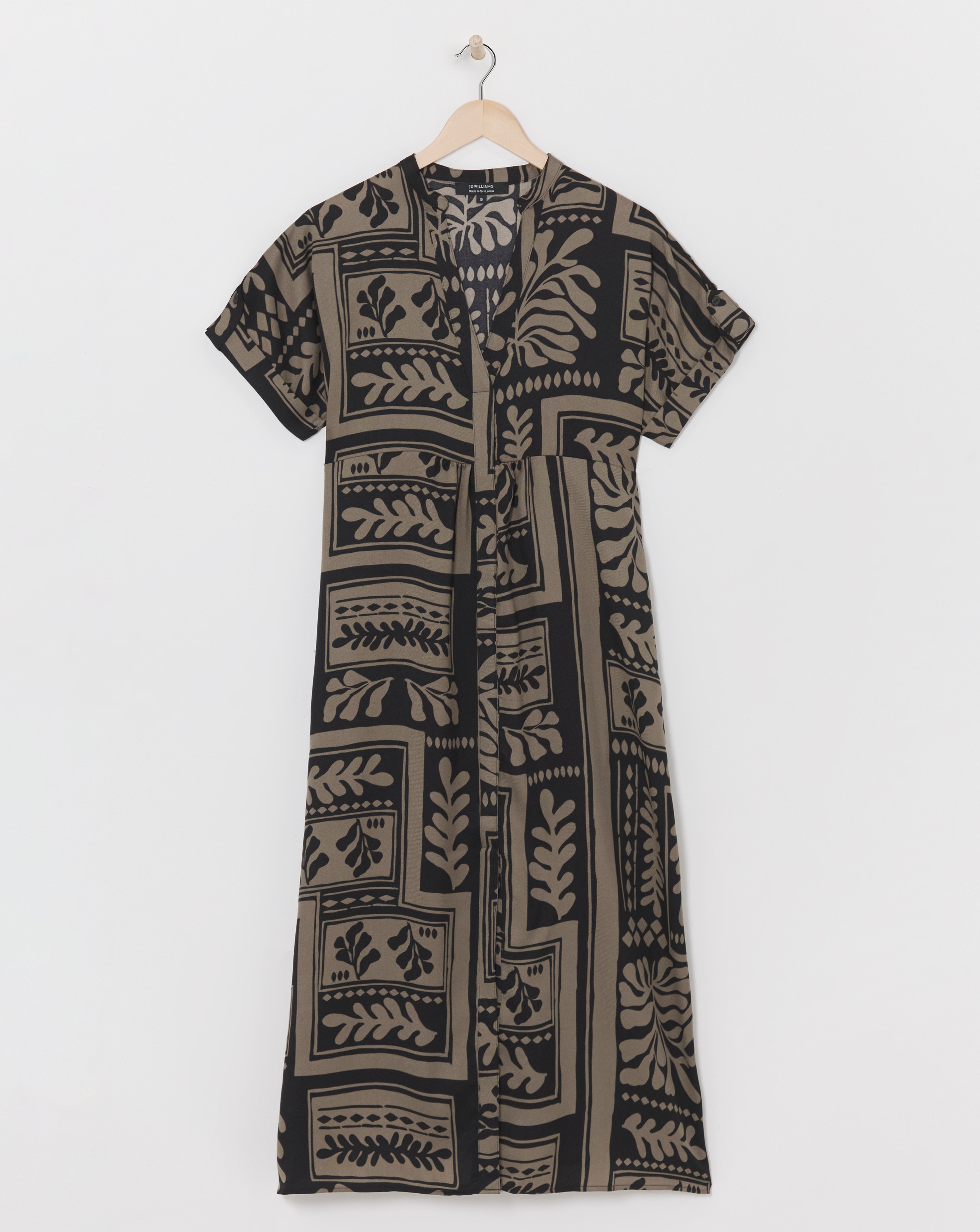 Collarless Smock Midi Dress