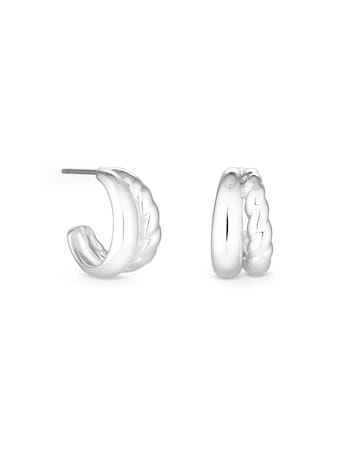 Jon Richard Silver Plated Stainless Steel Polished And Textured Hoop Earrings