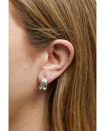 Jon Richard Silver Plated Stainless Steel Polished And Textured Hoop Earrings