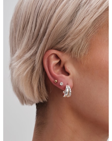 Jon Richard Silver Plated Stainless Steel Polished And Textured Hoop Earrings