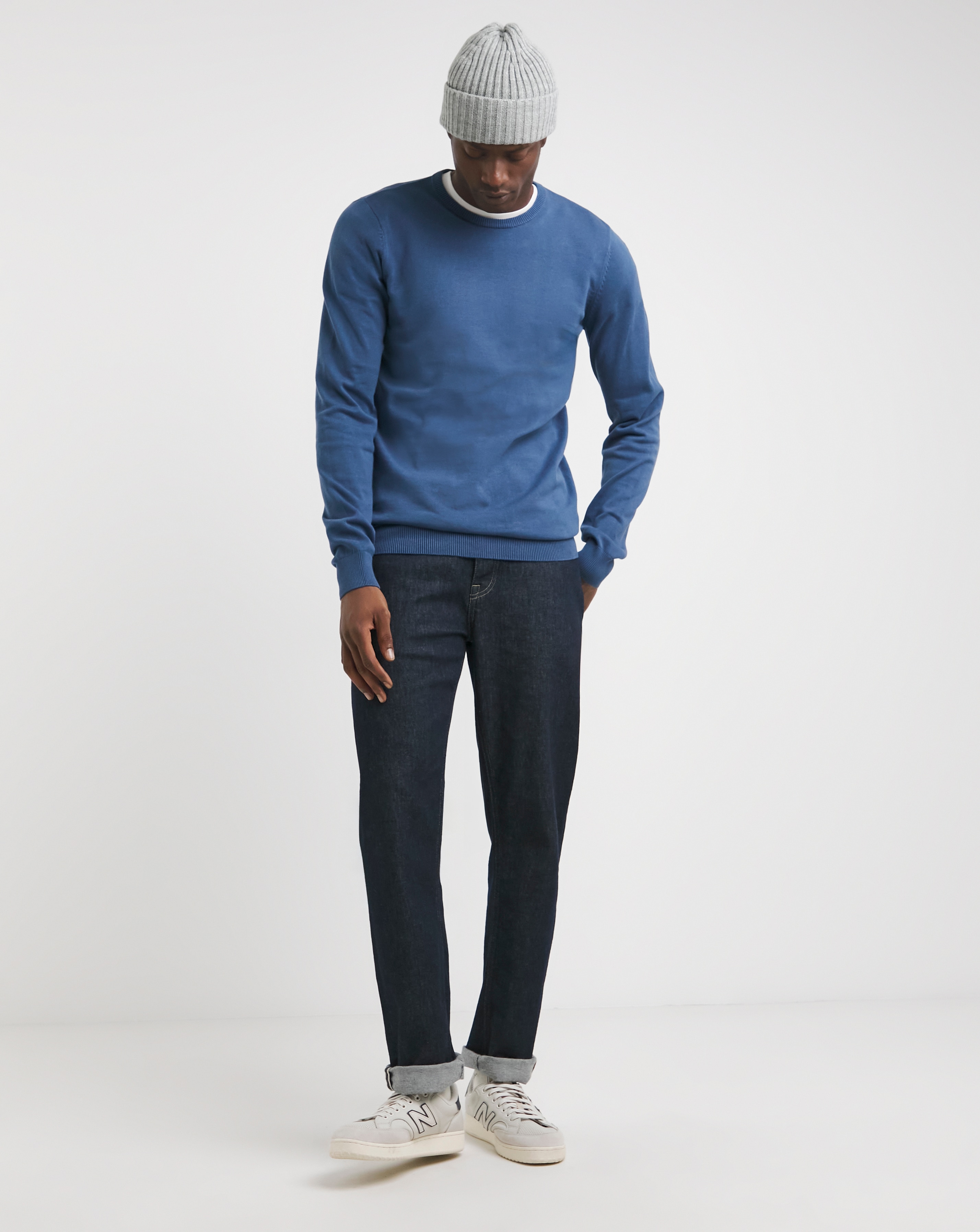 Blue Cotton Crew Neck Jumper