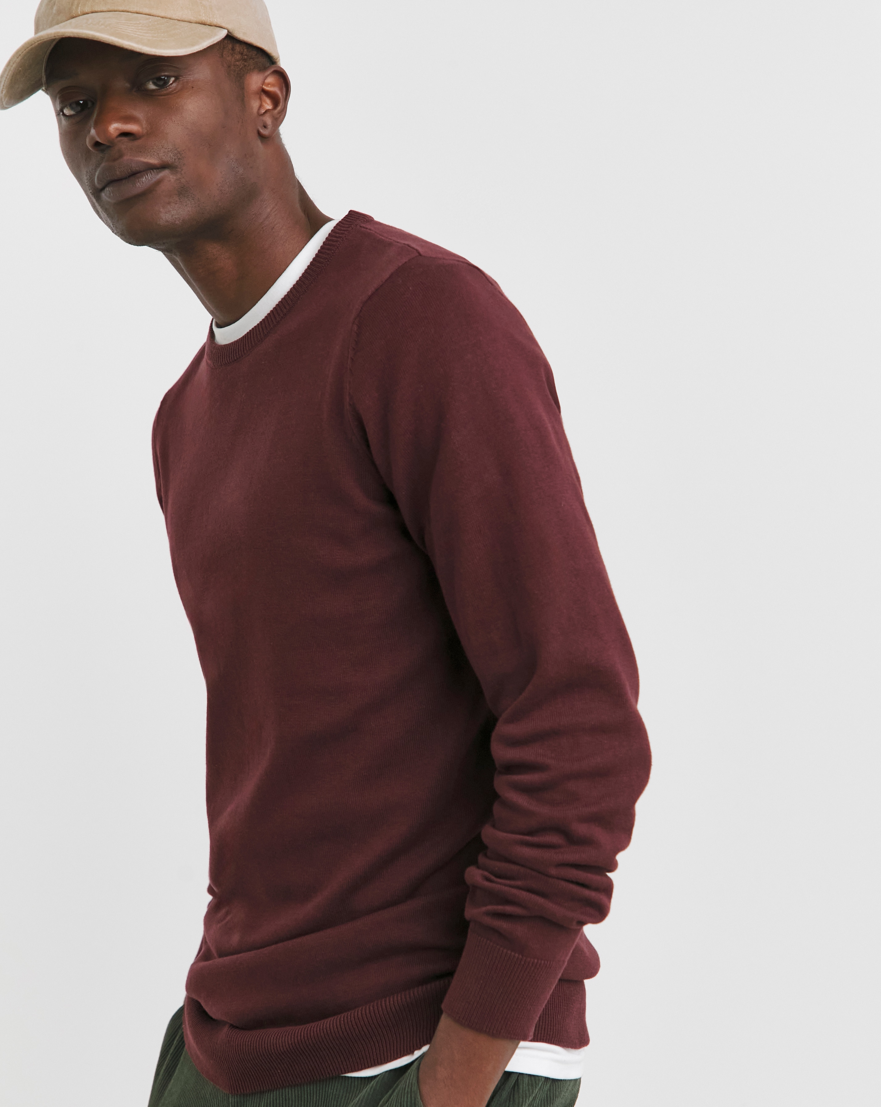 Burgundy Cotton Crew Neck Jumper