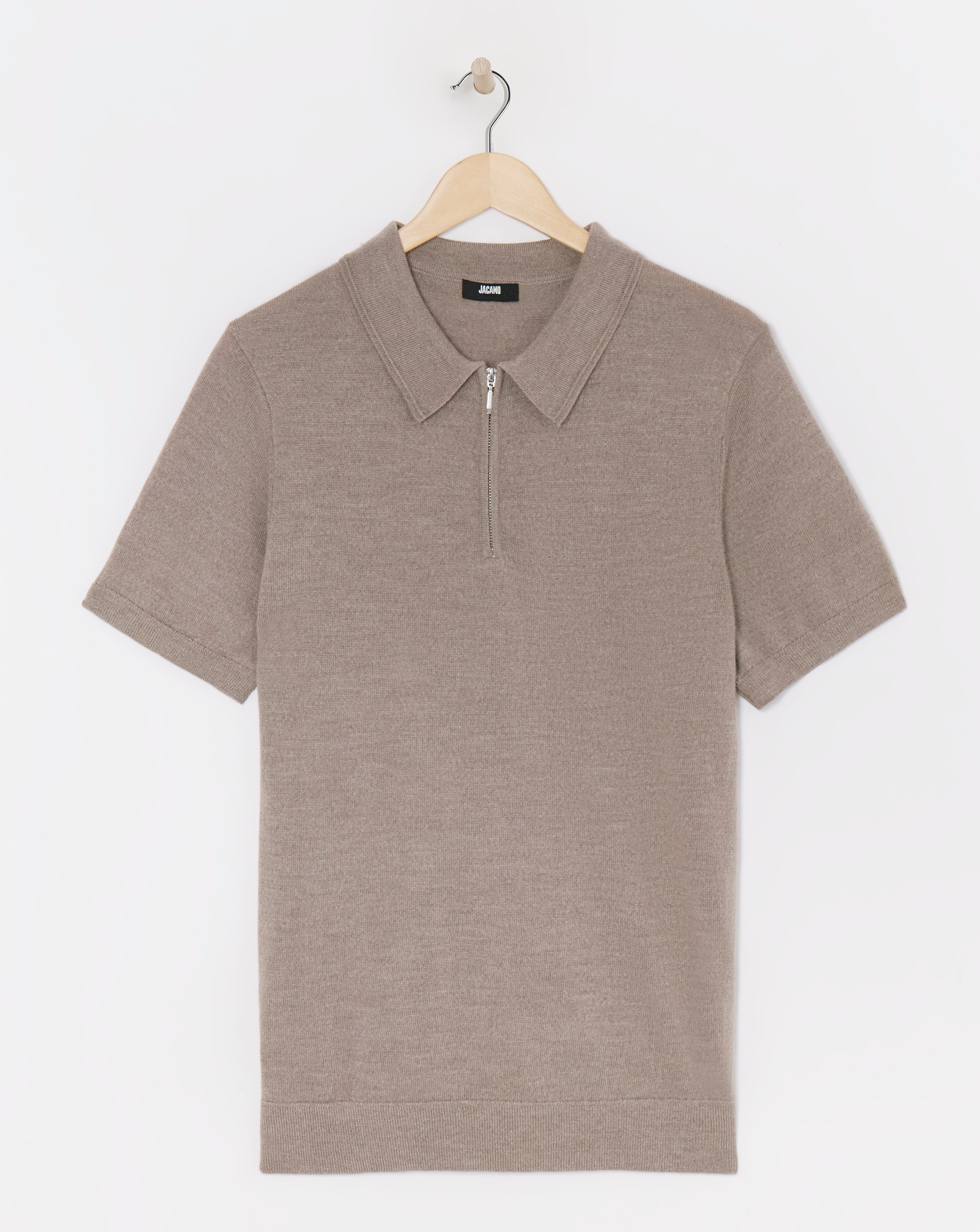 Brown Merino Wool Knitted Polo Slim Fit