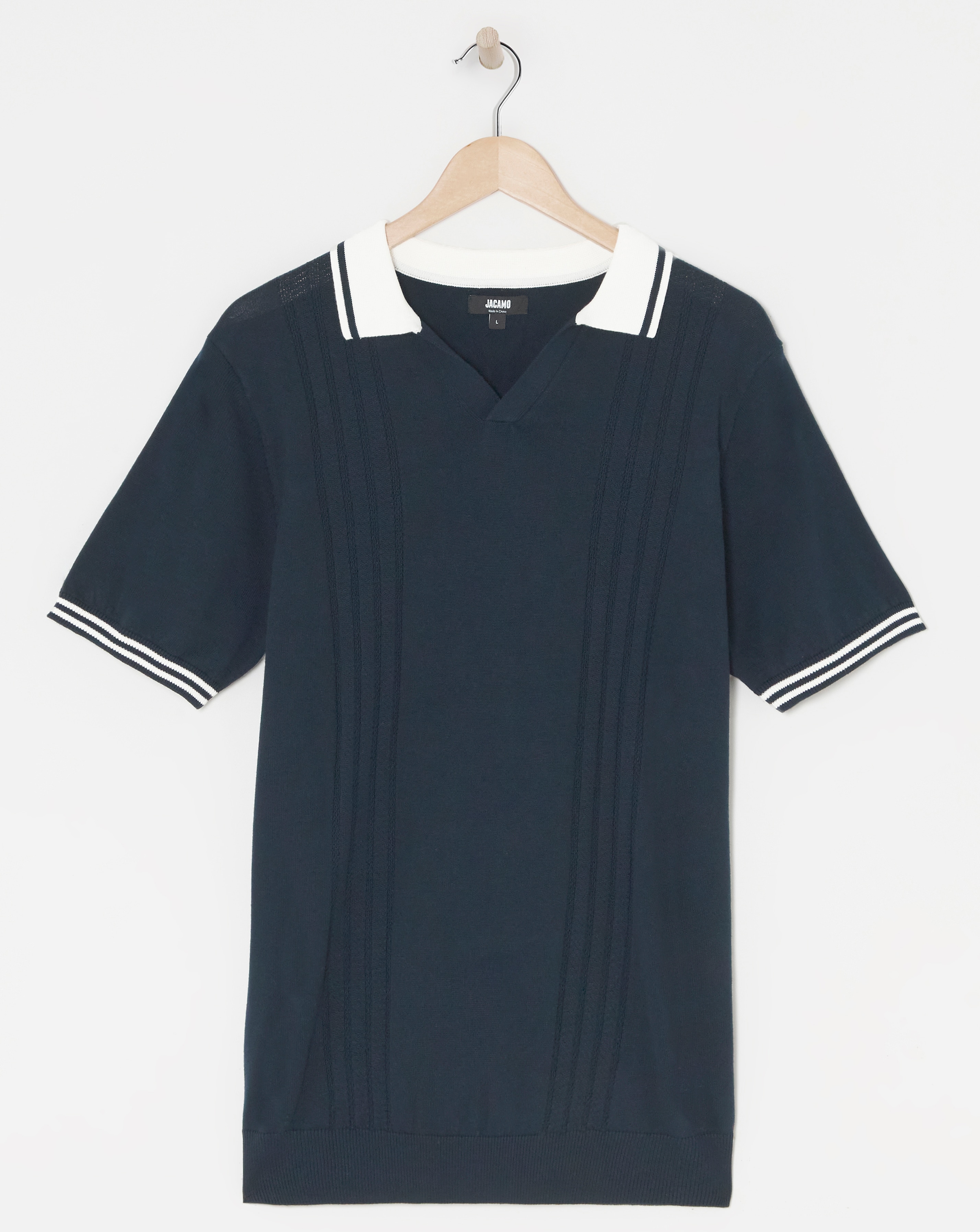 Navy Open Neck Knitted Polo