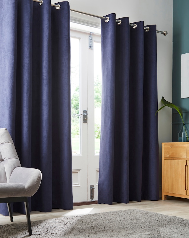 Faux Suede Eyelet Curtains - Navy