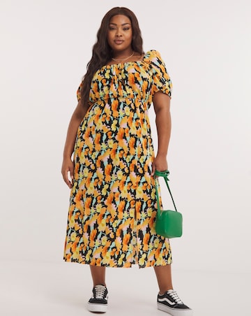 Floral Print Plisse Midi Dress