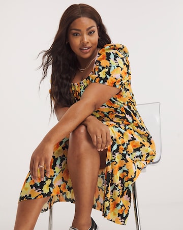 Floral Print Plisse Midi Dress