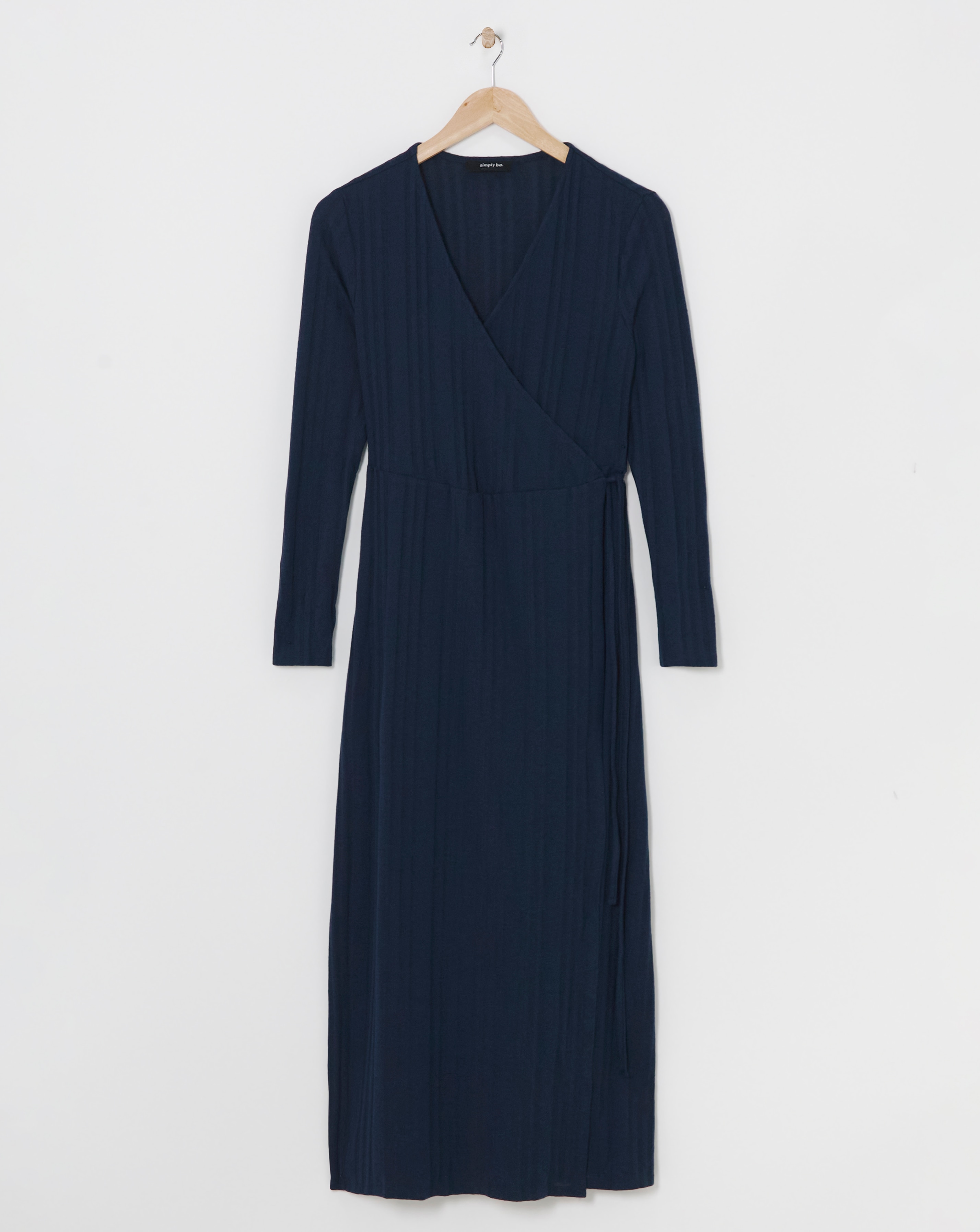 Navy Rib Wrap Midi Dress