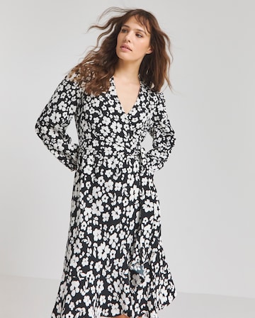 Mono Print Textured Wrap Skater Dress