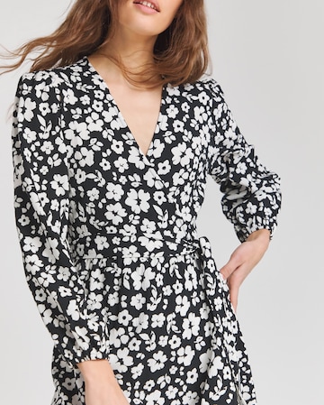 Mono Print Textured Wrap Skater Dress