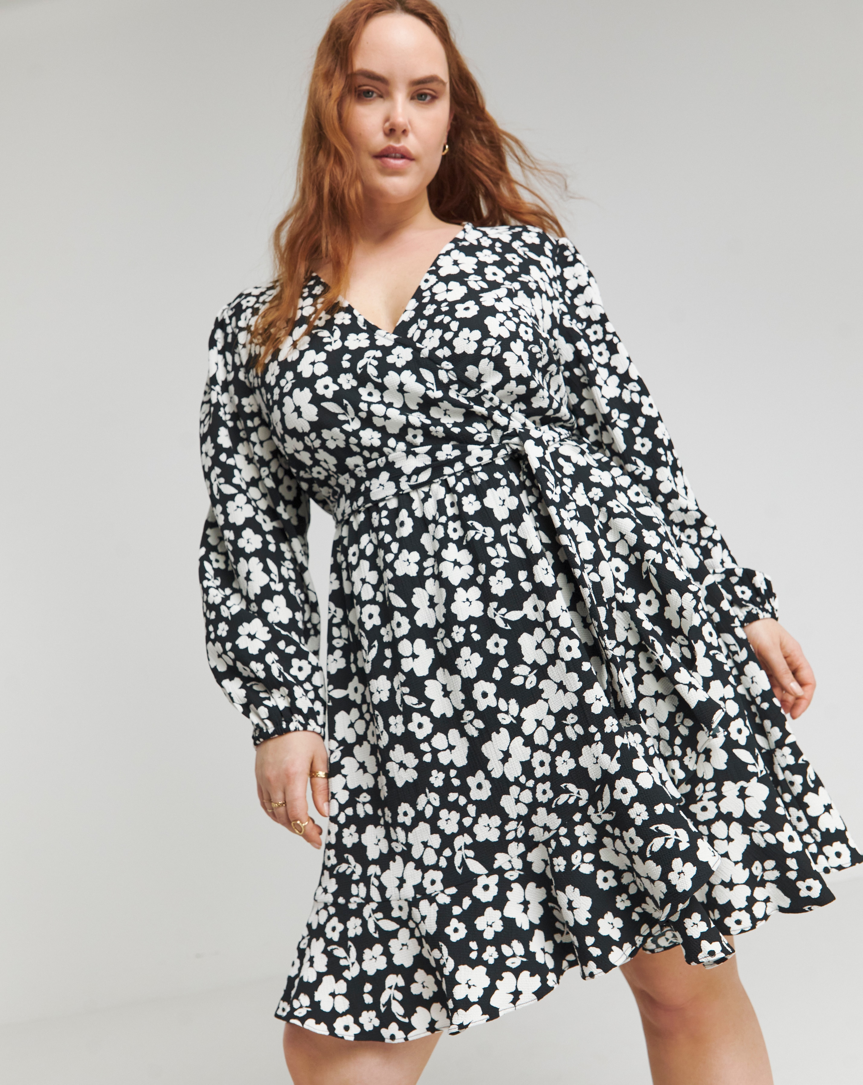 Mono Print Textured Wrap Skater Dress