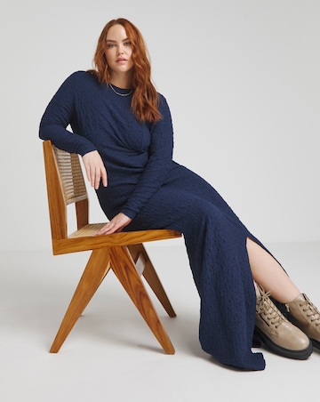 Simply Be Navy Textured Jersey Knot Detail Maxi Dress
