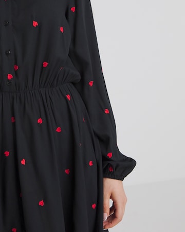 Black Embroidered Heart Shirt Dress