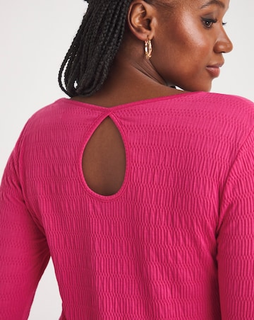 Pink Long Sleeve Textured Jersey Midi Dress