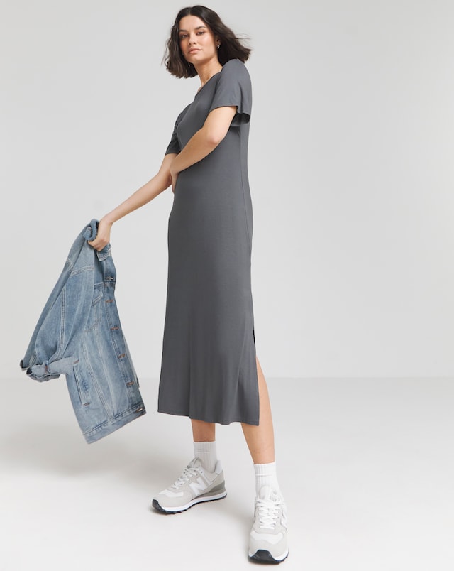 Simply Be Grey Viscose Elastane T-Shirt Midi Dress