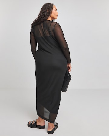 Black Long Sleeve Mesh Midaxi Column Dress