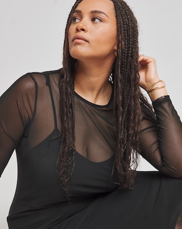 Black Long Sleeve Mesh Midaxi Column Dress