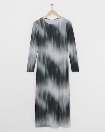 Mono Tie Dye Printed Long Sleeve Jersey Maxi Column Dress