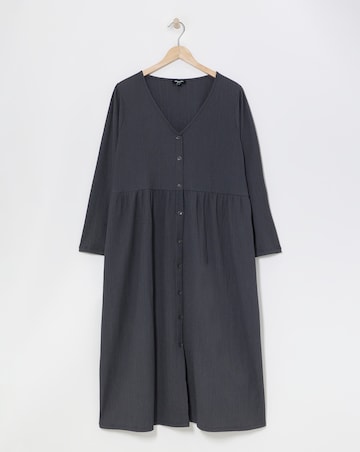 Charcoal Waffle Button Up Midi Dress With Pockets